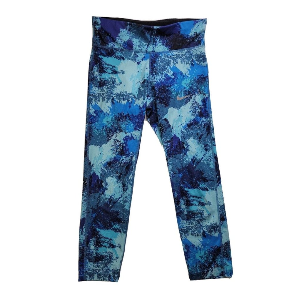 Nike Blue Splatter Power Essential Crop Women's Small Leggings Performance Gym